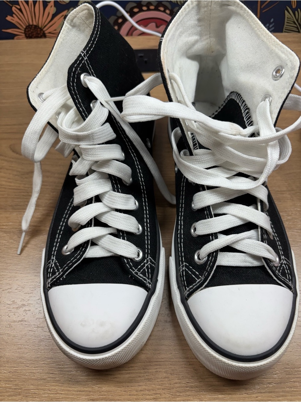 Women's High-Top Canvas Sneakers in Black and White